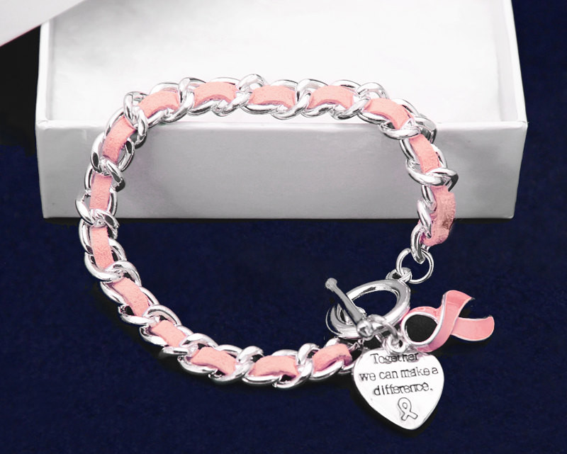 Breast Cancer Bracelet
 Pink Ribbon Breast Cancer Bracelet Leather Rope RE B 04 1