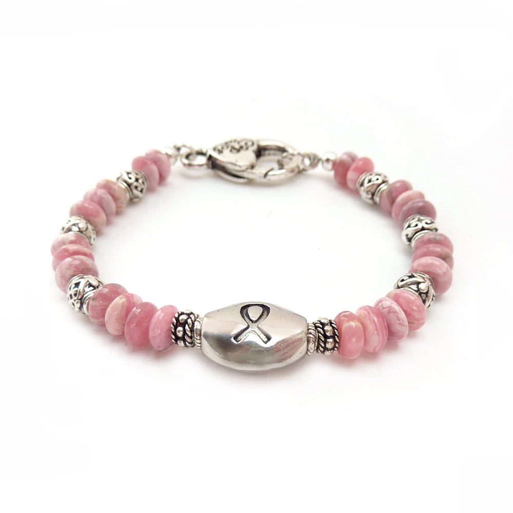 Breast Cancer Bracelet
 Breast Cancer Awareness Bracelet Pink Rhodochrosite Stones