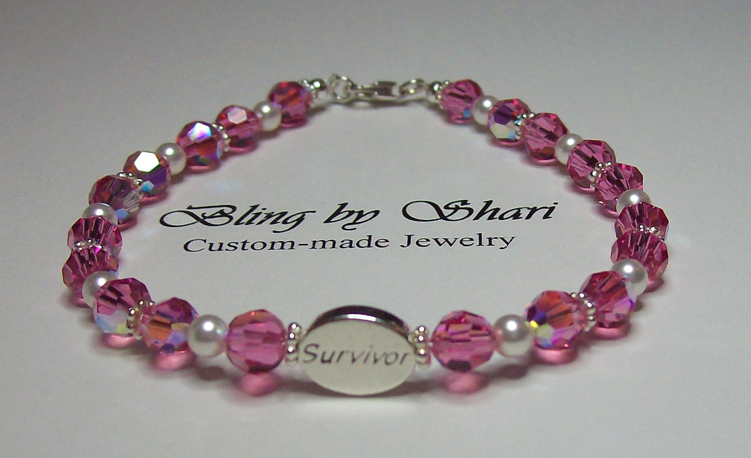 Breast Cancer Bracelet
 Breast Cancer Survivor Bracelet with Swarovski Crystals and