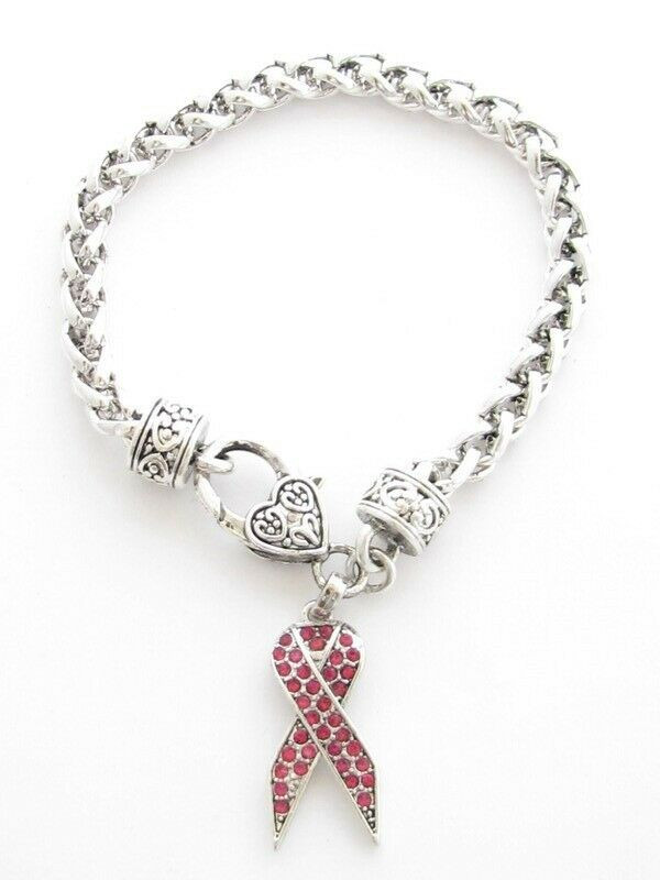 Breast Cancer Bracelet
 Pink Ribbon Breast Cancer Awareness Silver Crystal