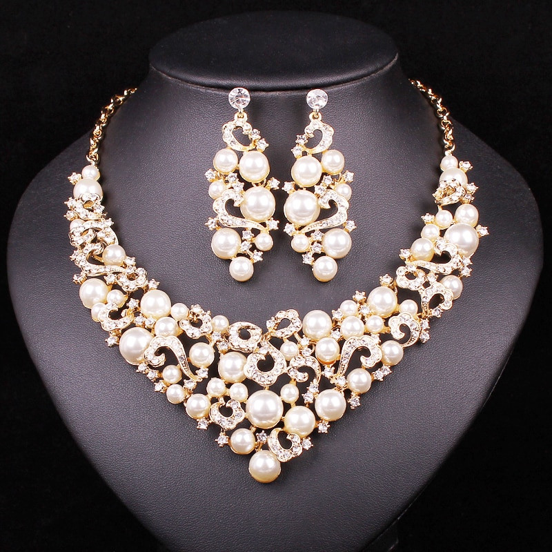 Bridal Party Jewelry Sets
 Luxury Pearl Jewelry Sets for Brides Wedding Party Costume