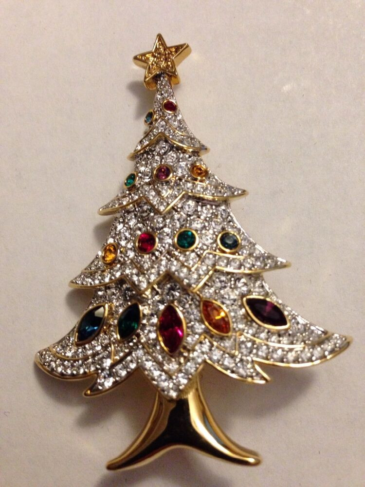 Brooch Pins
 Swarovski Elegant Christmas Tree Pin Brooch Signed