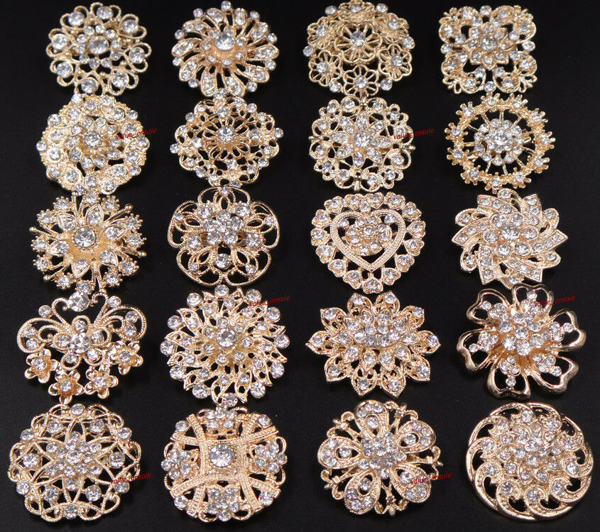 Brooch Pins
 15 100 Bulk Gold Crystal Women Flower Brooch Pin Wedding