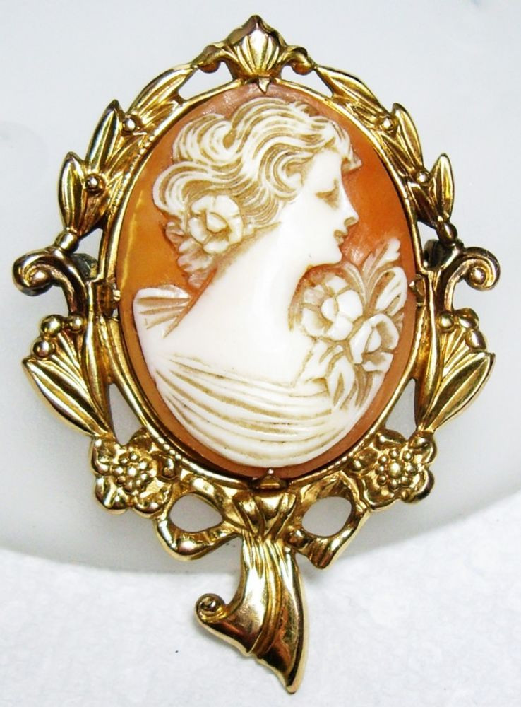 Brooches Antique
 Vintage Antique Gold Filled Cameo Pin Pendant Brooch