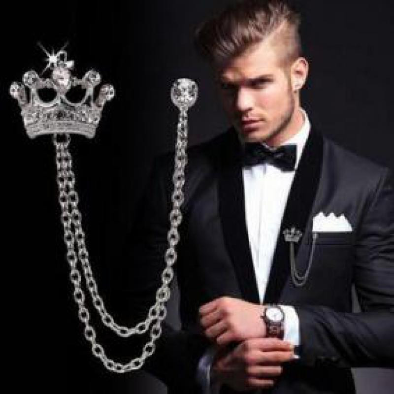 Brooches For Men
 Men s High grade Crown Brooch British Wind Suit Chains Pin