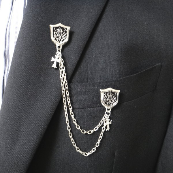 Brooches For Men
 Cuffsmania A broach chain broach double emblem with lapel