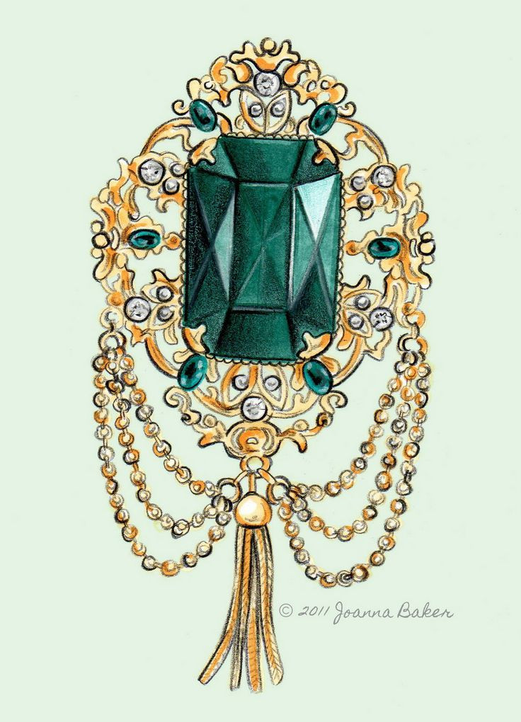 Brooches Illustration
 vintage emerald brooch sparkly and fabulous