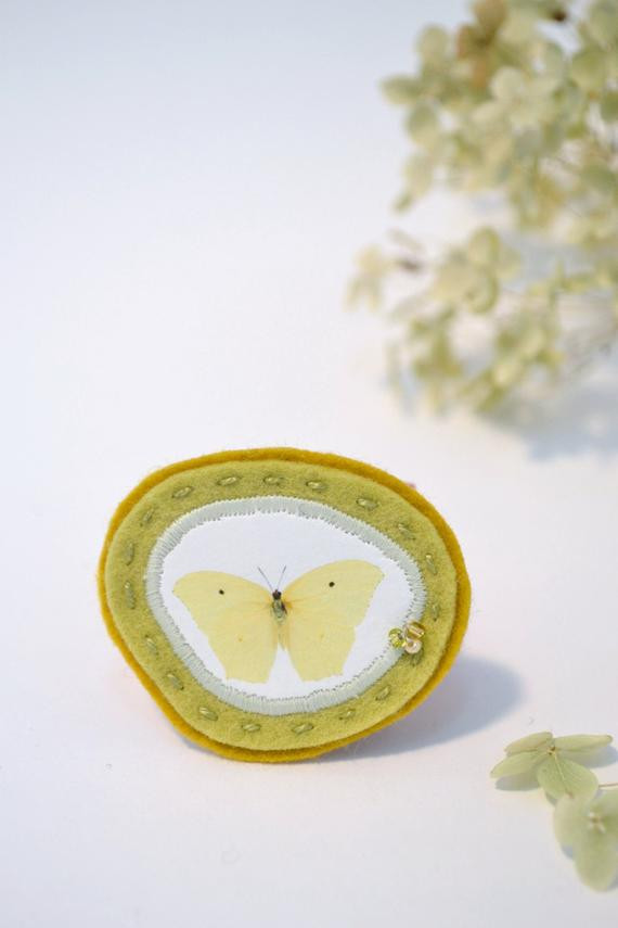 Brooches Minimal
 celery and mustard butterfly brooch minimal by redstitchlab