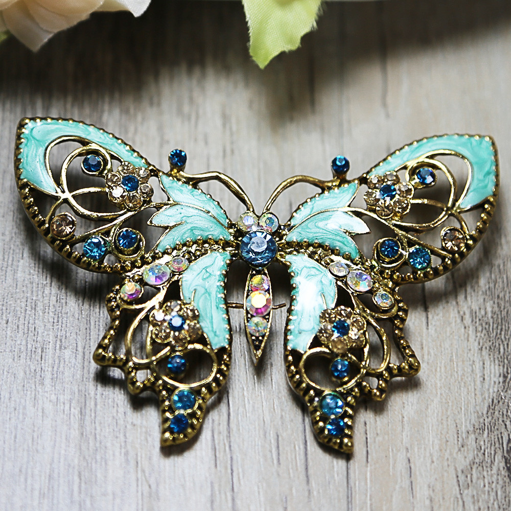 Brooches Style
 Vintage Style BLUE Butterfly Wedding Bridal Rhinestone