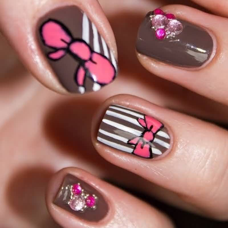 Brown And Pink Nail Designs
 Brown And Pink Cute Bow Nails