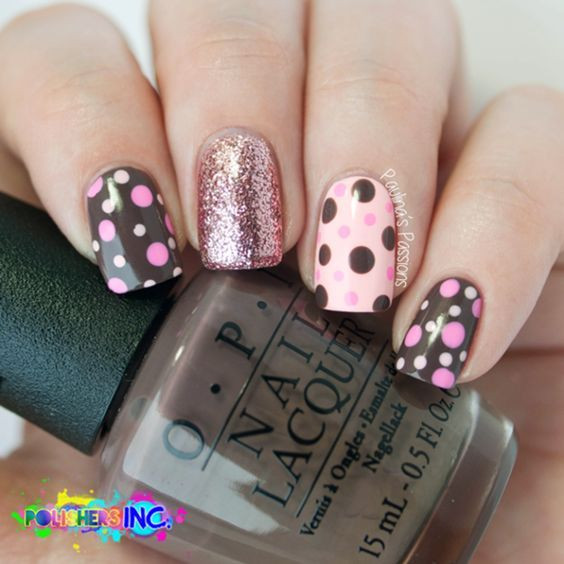 Brown And Pink Nail Designs
 Pink And Brown Glitter Polka Dot Nails s