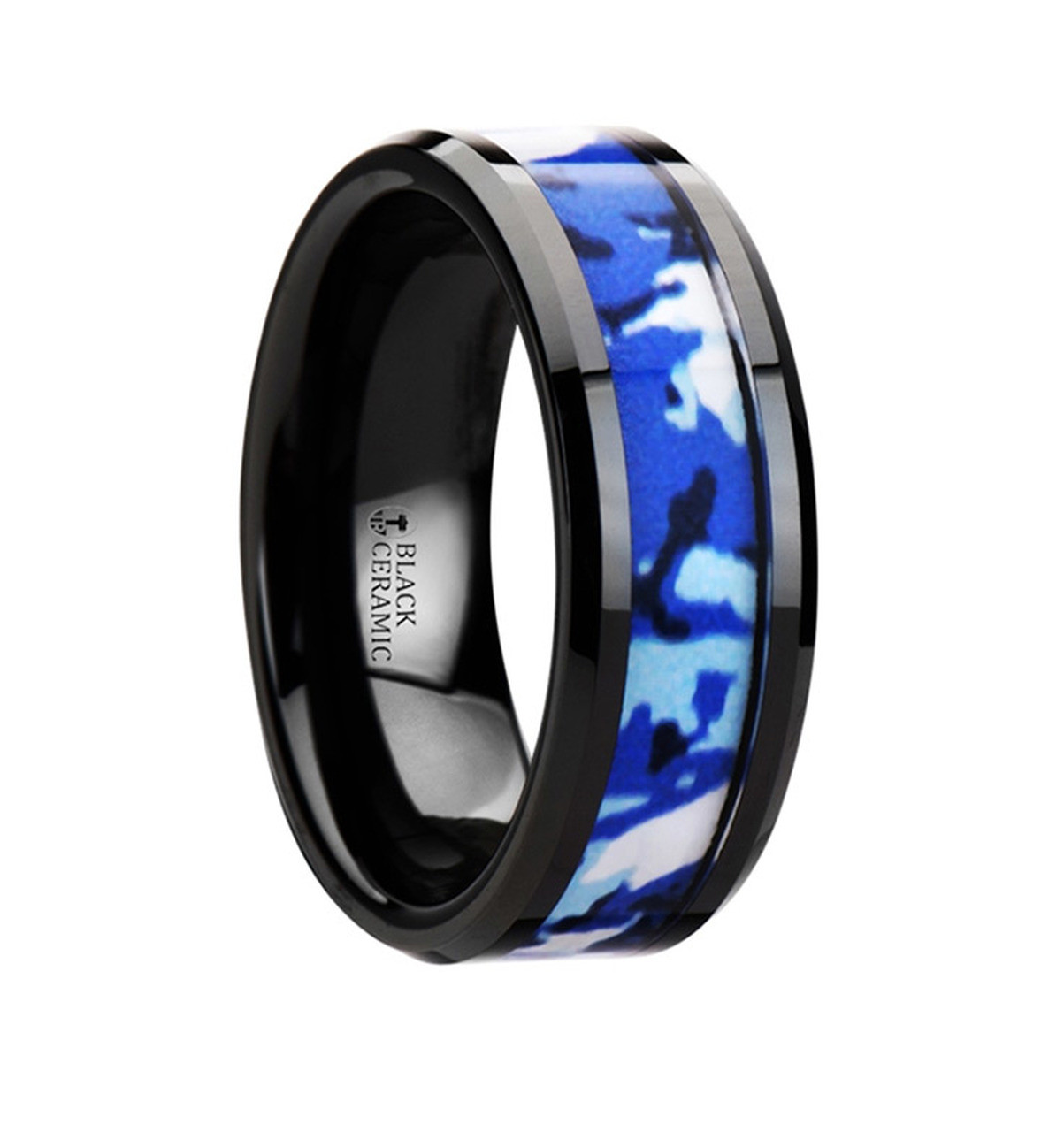 Browning Wedding Rings
 Black Ceramic Blue Camo Ring