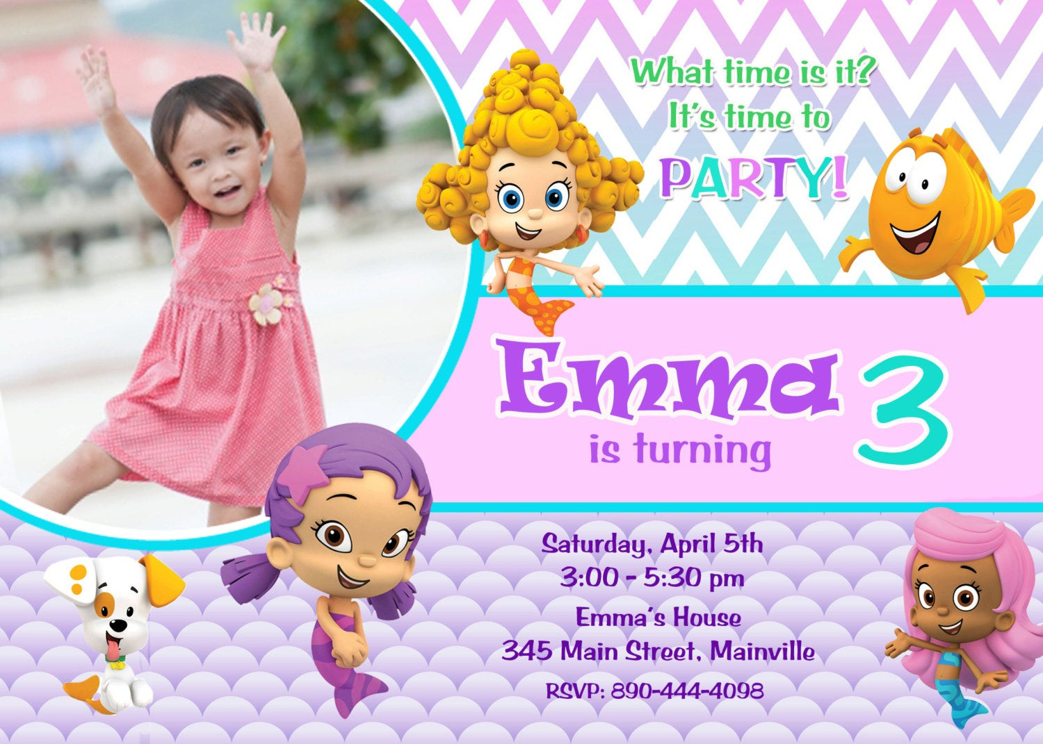Bubble Guppie Birthday Party
 Bubble Guppies Birthday Party Invitation Digital File