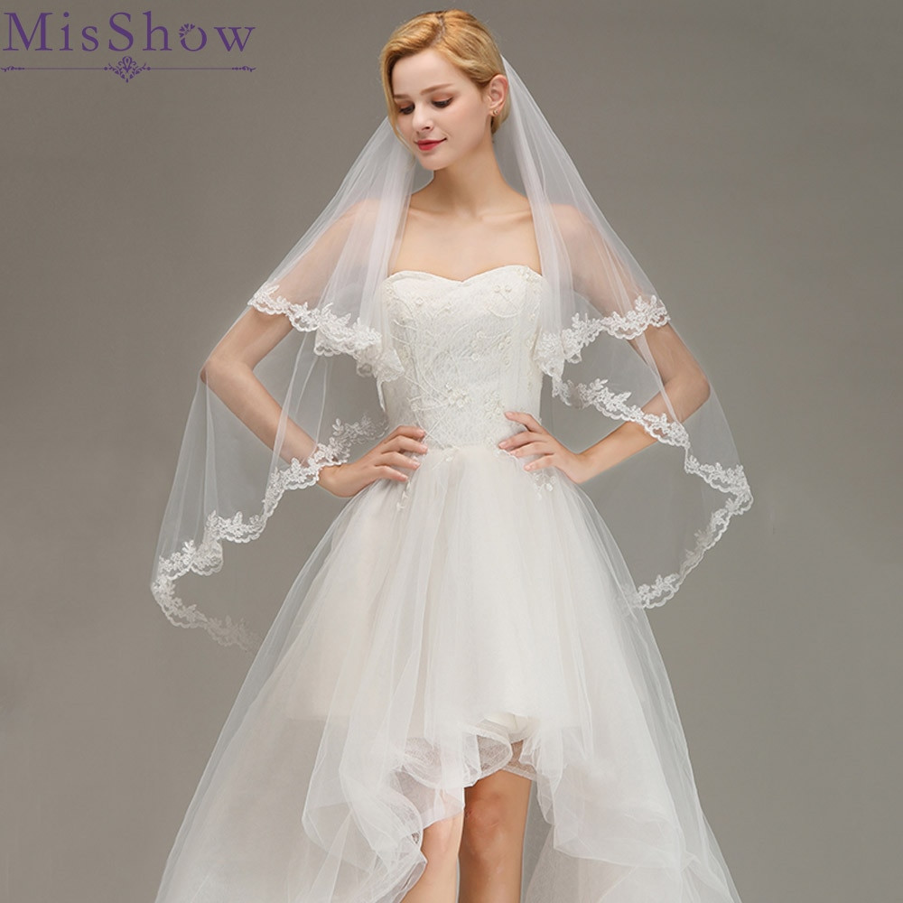 Budget Wedding Veils
 2019 White Ivory Short Cheap wedding veil short with a