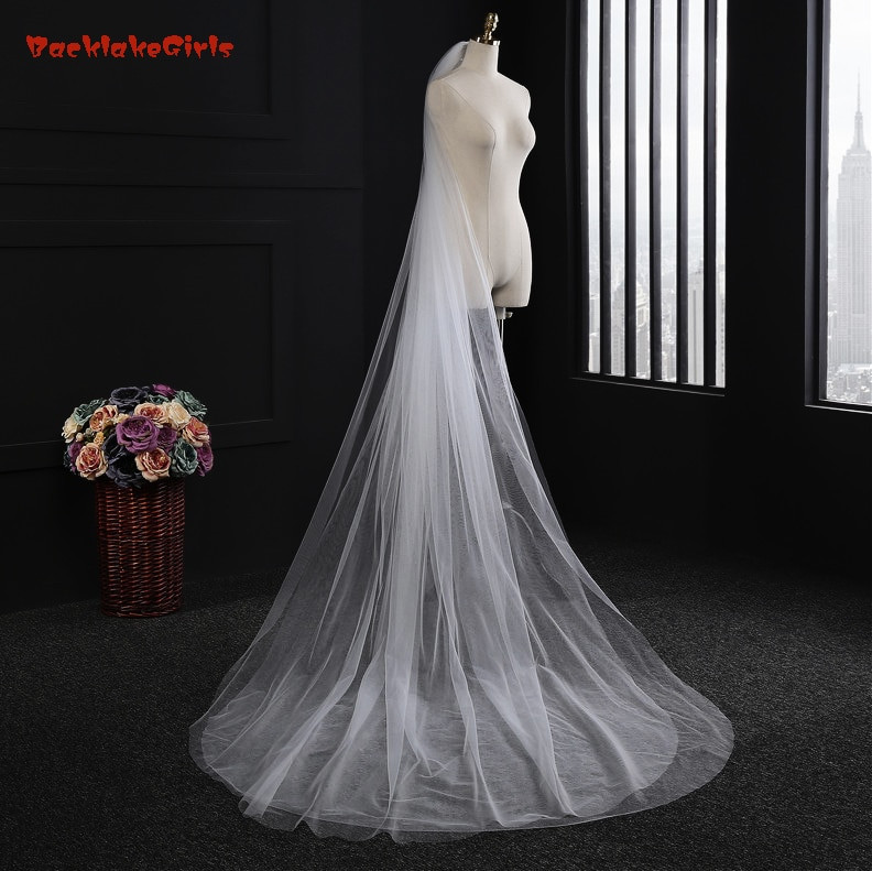 Budget Wedding Veils
 Cheap Long Cathedral Bridal Veil with b Two Layer 3