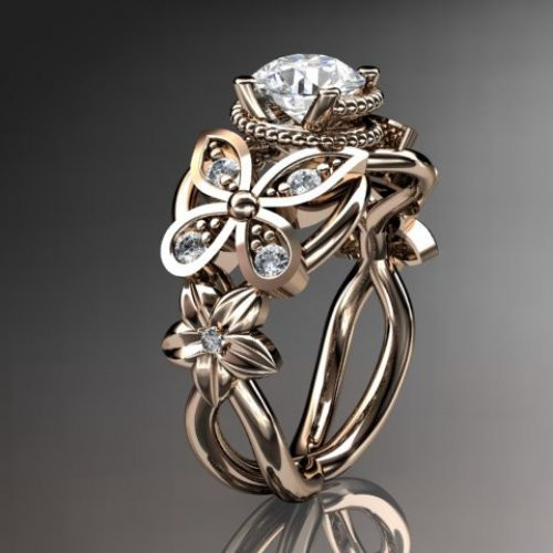 Butterfly Wedding Ring
 14kt rose gold diamond floral butterfly wedding ring
