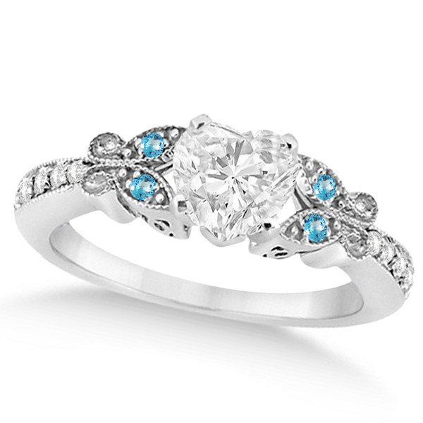 Butterfly Wedding Ring
 Heart Diamond & Blue Topaz Butterfly Engagement Ring 14k W