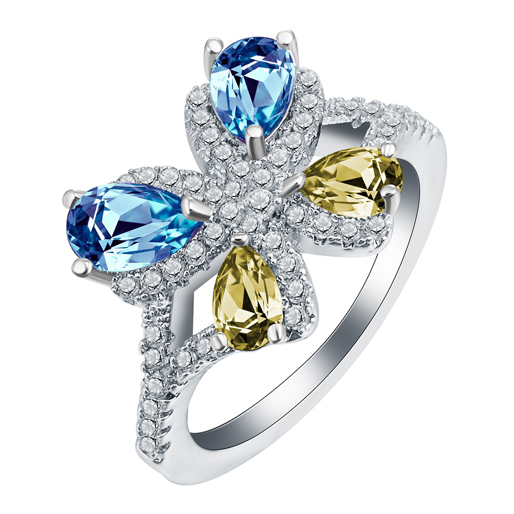 Butterfly Wedding Ring
 Wedding rings for women butterfly shape Lab blue CZ Silver