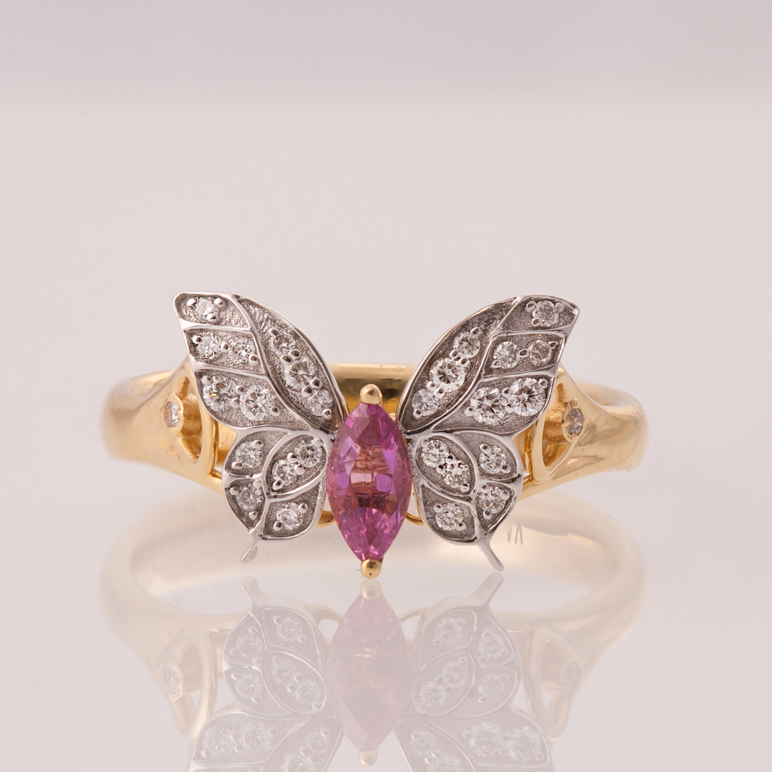 Butterfly Wedding Ring
 Butterfly Engagement Ring 14K Gold and Pink Sapphire