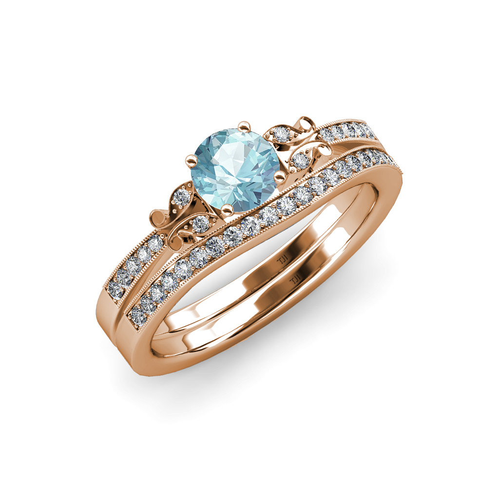 Butterfly Wedding Ring
 Aquamarine & Diamond Butterfly Engagement Ring & Wedding