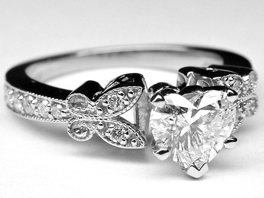 Butterfly Wedding Ring
 Engagement Ring Heart Shape Diamond Butterfly Vintage
