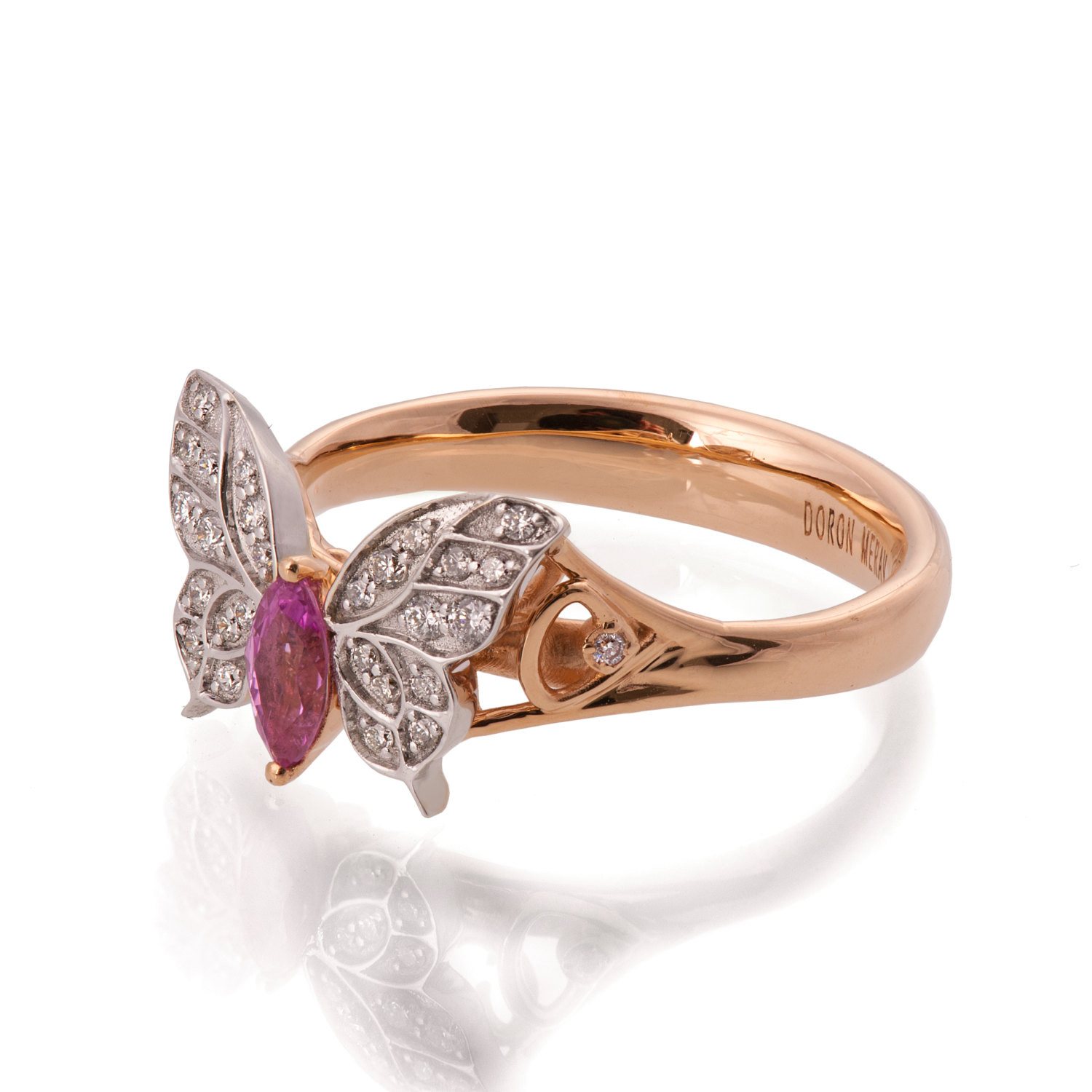 Butterfly Wedding Ring
 Butterfly Engagement Ring 18K Rose Gold and Pink Sapphire