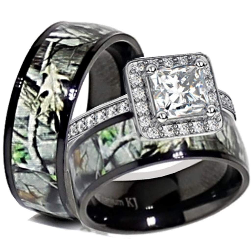 Camo Diamond Wedding Rings
 Elegant Matching Camo Promise Rings Matvuk