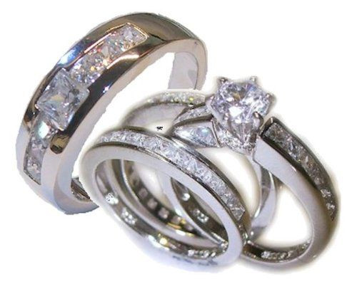 Camo Wedding Band Sets
 His Her 4 Piece Wedding Ring Set White Gold Ep Sterling