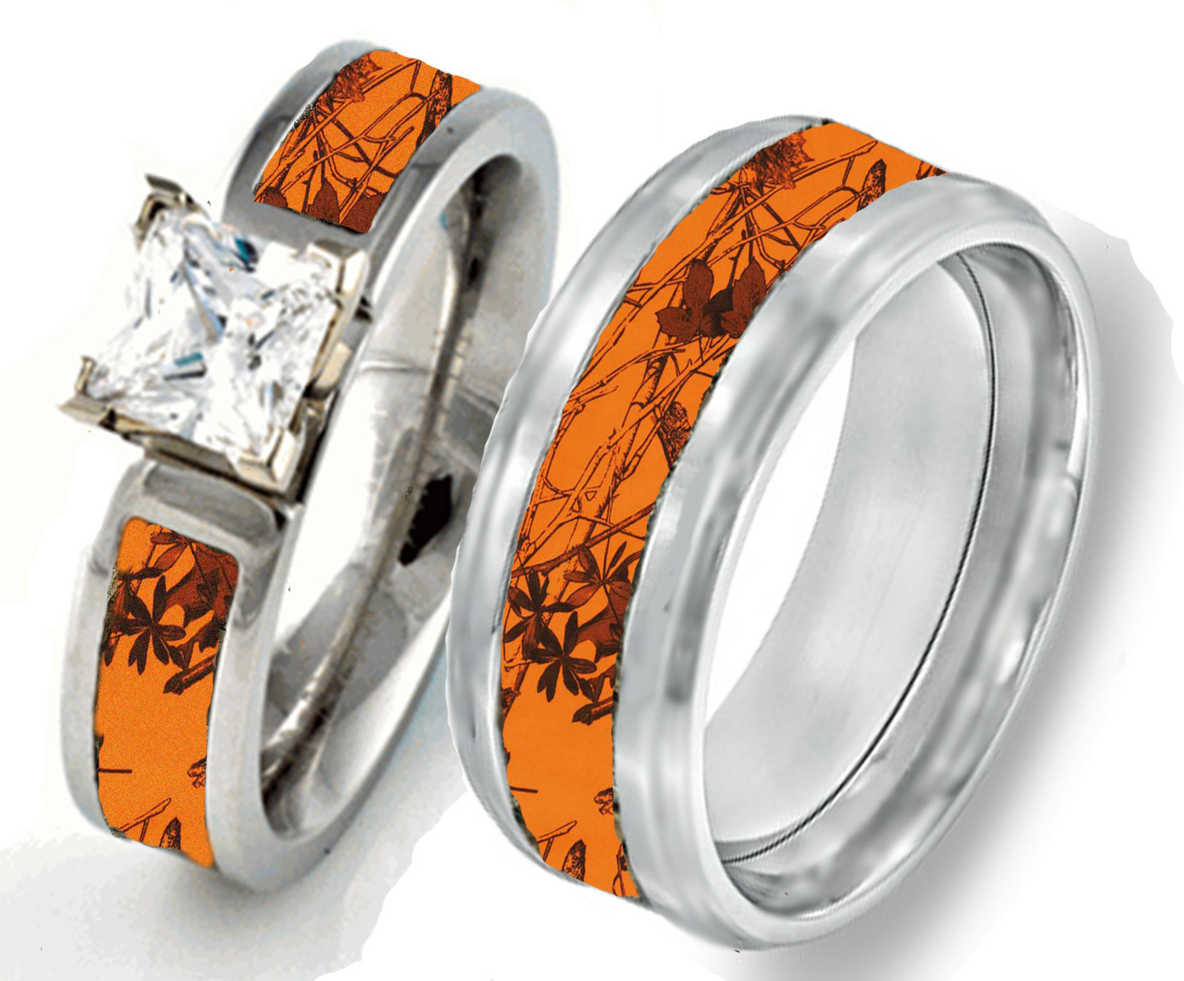 Camo Wedding Band Sets
 Camouflage Wedding Rings – Camo – Pink – Orange