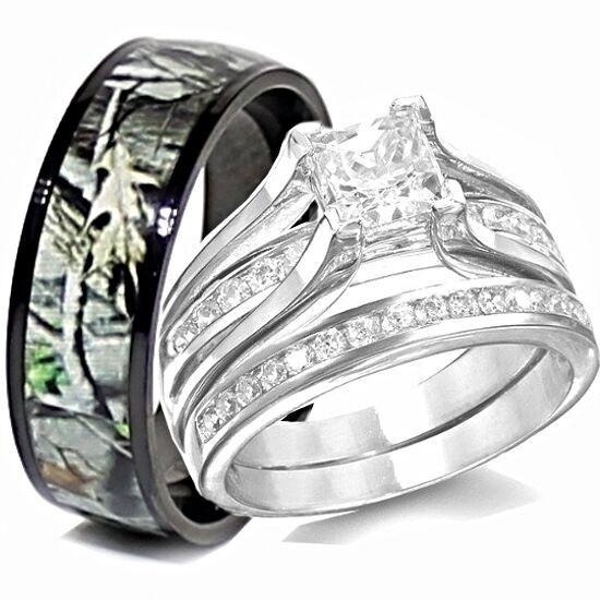 Camo Wedding Ring Set
 His TITANIUM Camo & Hers STERLING SILVER Wedding Rings Set
