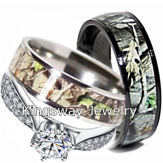 Camo Wedding Ring Sets
 Camo Wedding Ring Set for Him and Her Titanium Black IP