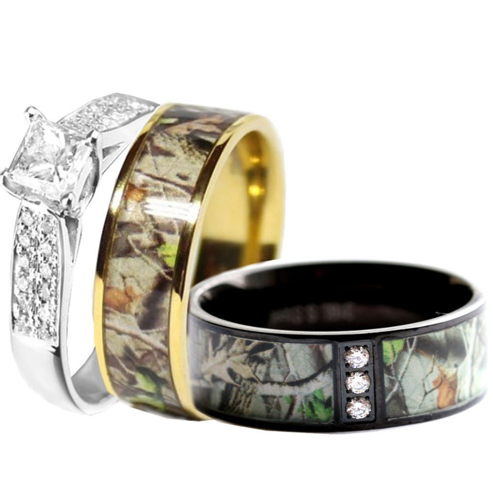 Camo Wedding Ring Sets
 Camo Wedding Ring Set for Him and Her Titanium Stainless