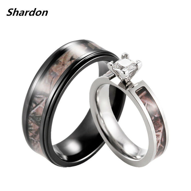 Camo Wedding Ring Sets
 His & Hers Brown Camo Engagement Wedding Set Black
