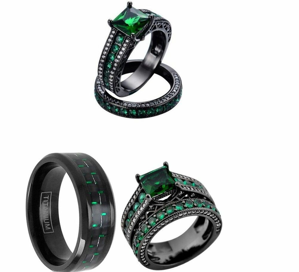 Camo Wedding Ring Sets
 HIS TUNGSTEN CAMO AND HER HALO CZ BLACK STAINLESS STEEL