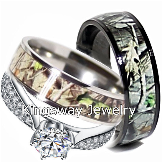 Camo Wedding Ring Sets With Real Diamonds
 Camo Wedding Ring Set for Him and Her Titanium Black IP