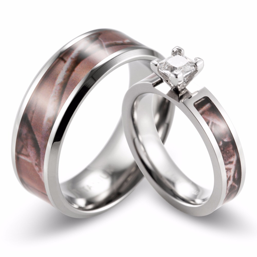 Camouflage Wedding Ring Sets
 SHARDON RealTree Camo Ring Set Women Titanium 4 Prong
