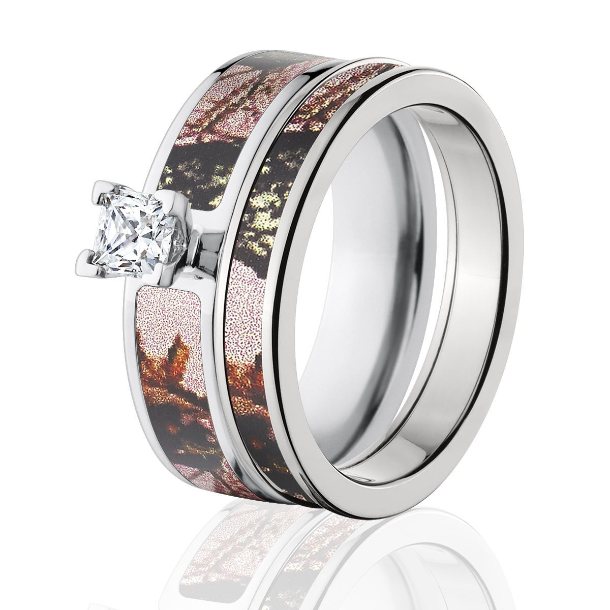 Camouflage Wedding Ring Sets
 Mossy Oak Pink Break Up Camo Bridal Set Pink Camo Ring Sets