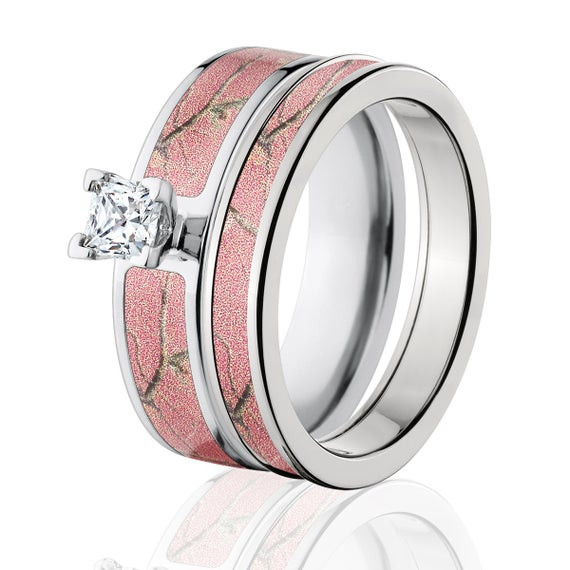 Camouflage Wedding Ring Sets
 Cobalt Camo Bridal Set RealTree AP Pink Pink Bridal Sets