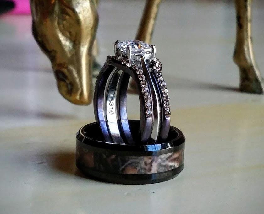 Camouflage Wedding Ring Sets
 Woodland Camo Wedding Engagement Ring 4 Piece Set
