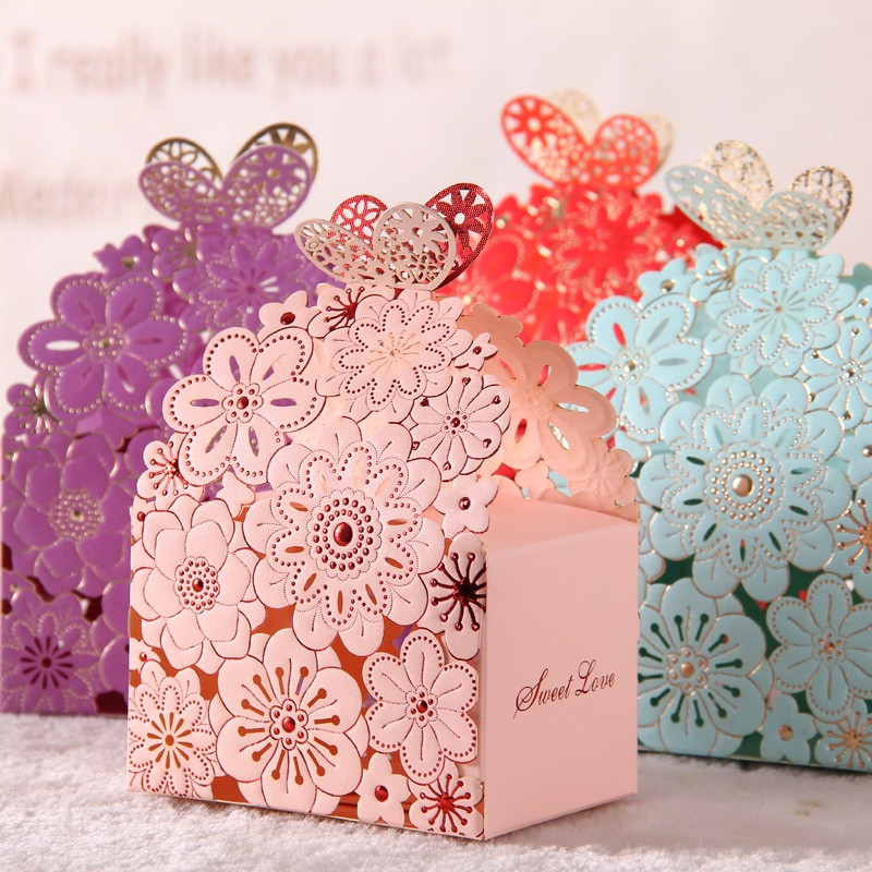 Candy For Wedding Favors
 2016 Blue Red Lace Butterfly Laser Cut Wedding Favor Boxes