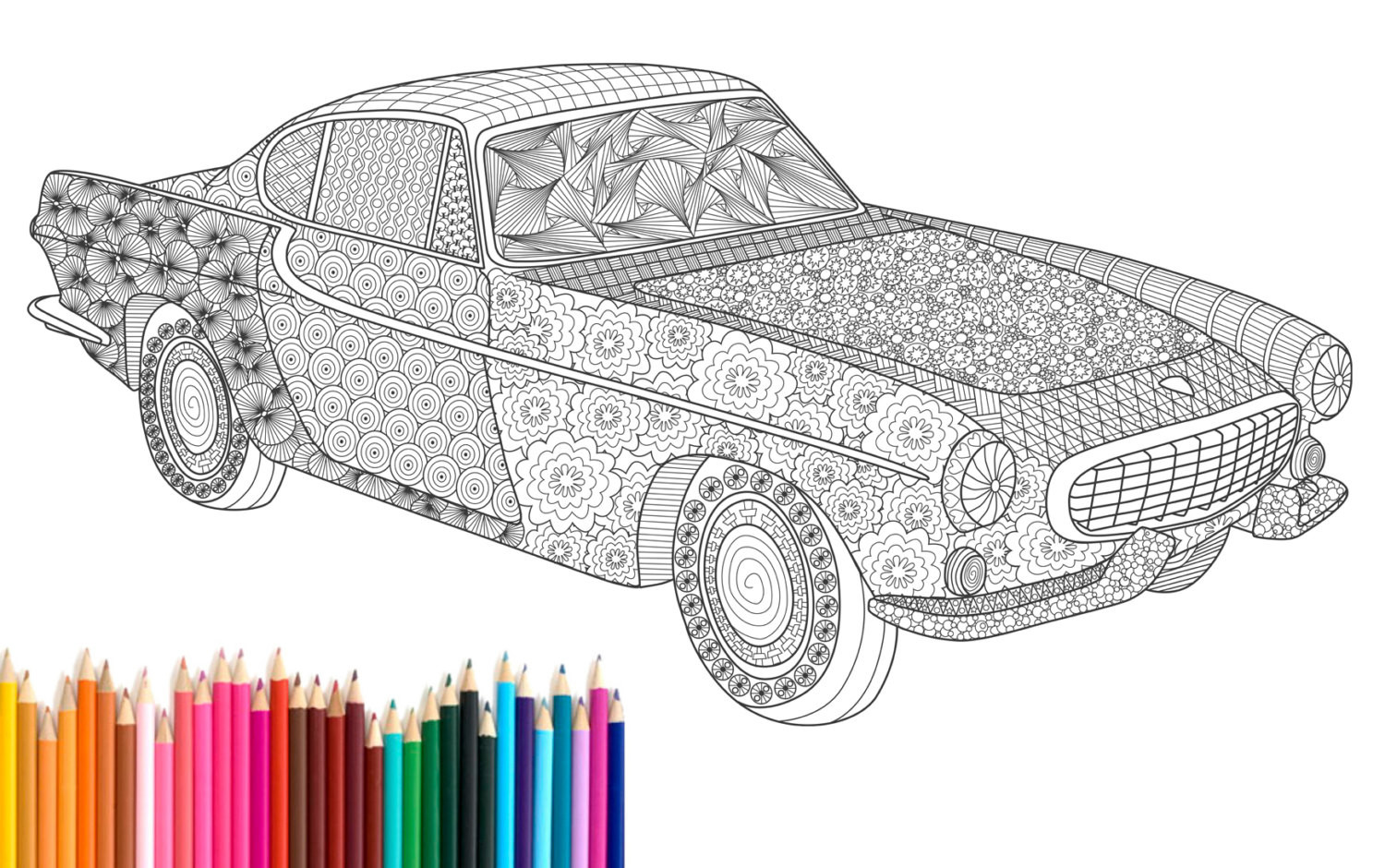 Car Coloring Books For Adults
 PDF printable Adult Coloring Page Zentangle Volvo P1800 by