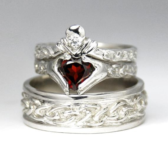 Celtic Wedding Ring Sets
 Claddagh Wedding Set New White gold by Ricksonjewellery