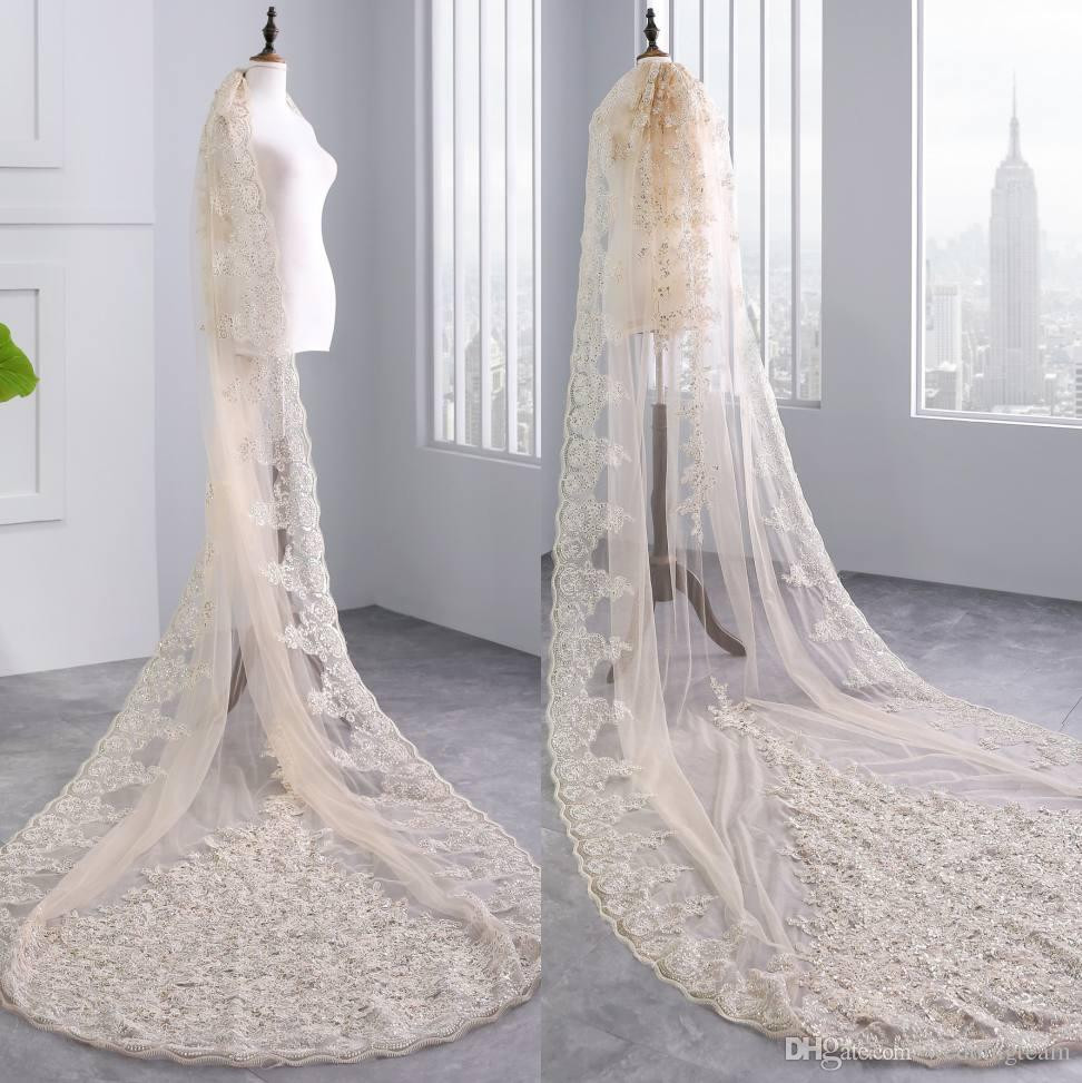 Champagne Wedding Veils
 High End Champagne 3m Long Cathedral Wedding Veils With