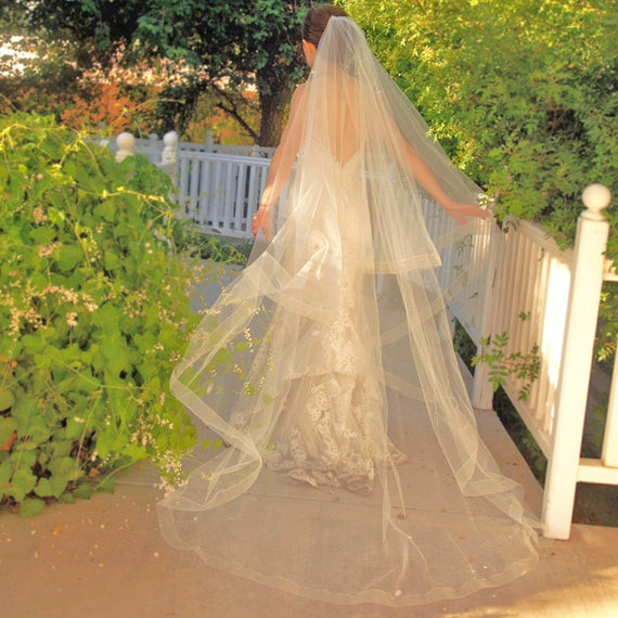 Champagne Wedding Veils
 Cathedral Wedding Veil Drop Veil With Sheer by