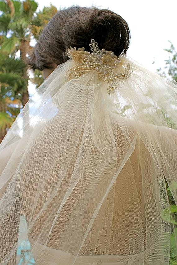 Champagne Wedding Veils
 CHAMPAGNE tulle veil with lace leaf applique Bridal Veil