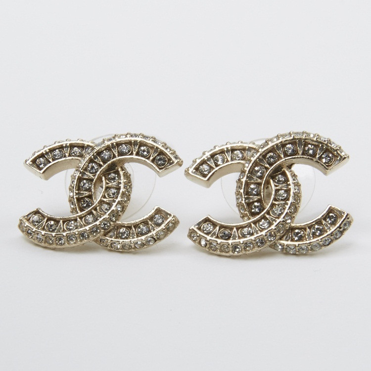 Chanel Cc Logo Earrings
 AUTHENTIC CHANEL XL LARGE CRYSTAL CC LOGO EARRINGS GOLD