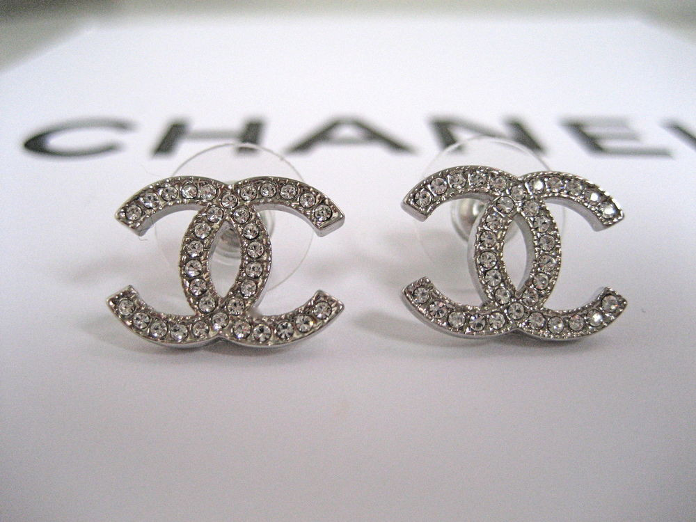 Chanel Cc Logo Earrings
 CHANEL SILVER CC LOGO SWAROVSKI CRYSTALS EARRINGS GREAT