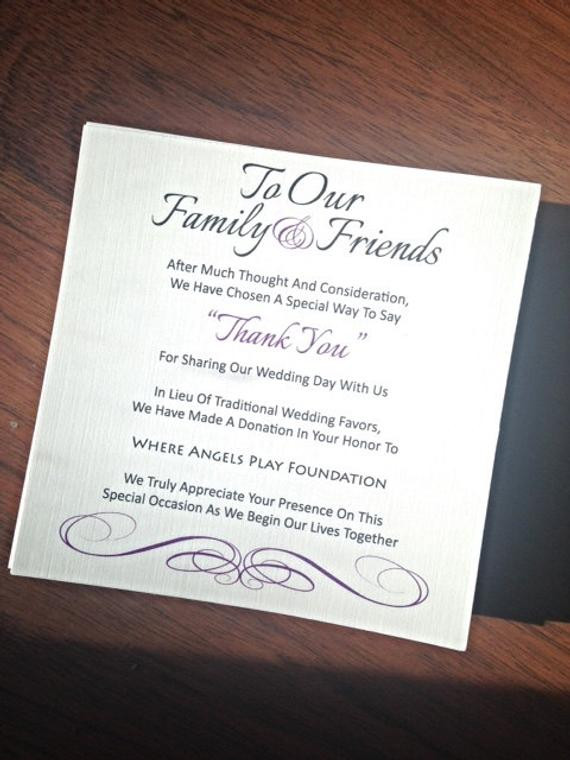 Charity Wedding Favors
 Wedding Favor Donation Card In Lieu of Favors