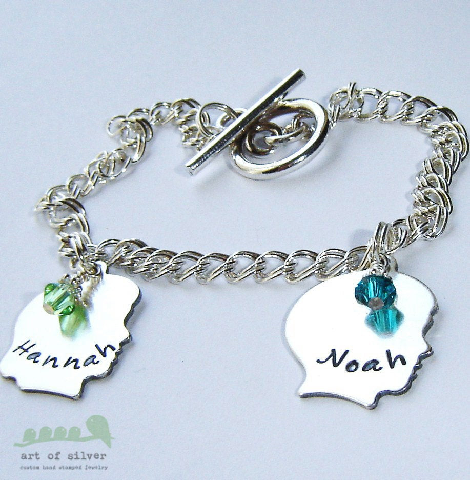 Charm Bracelets For Mom
 Charm bracelet Handstamped name charms Mother charm