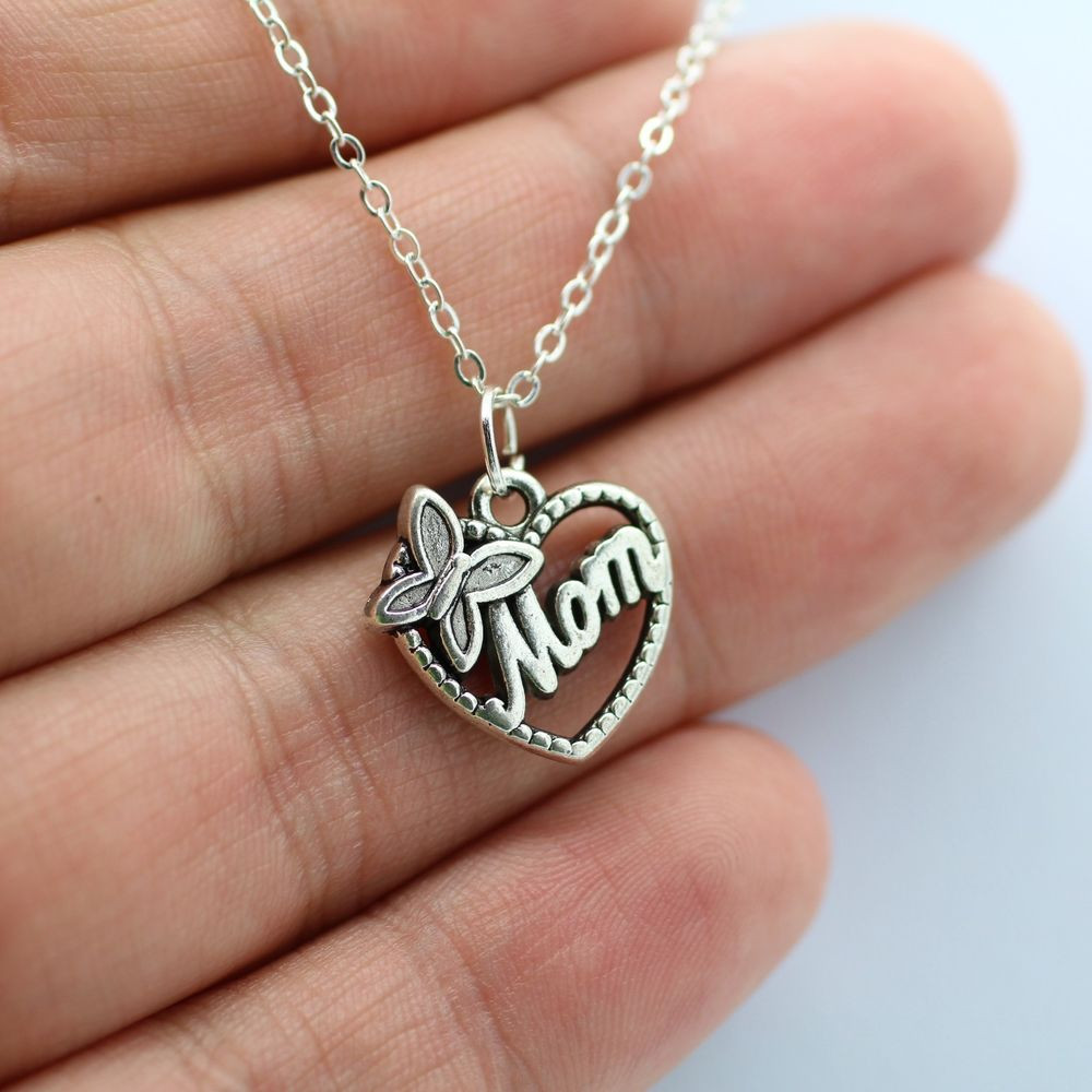 Charm Bracelets For Mom
 Silver Mom Charm Necklace Butterfly Heart Love Mom